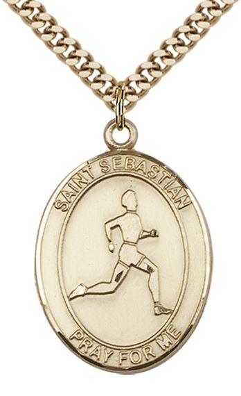 14KT GOLD FILLED ST SEBASTIAN TRACK AND FIELD MEDAL - 1" x 3/4"