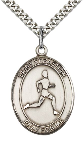 STERLING SILVER ST SEBASTIAN TRACK AND FIELD MEDAL - 1" x 3/4"