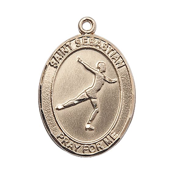 14KT GOLD ST SEBASTIAN FIGURE SKATING MEDAL - 1" x 3/4"