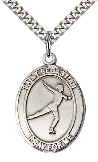 STERLING SILVER ST SEBASTIAN FIGURE SKATING MEDAL - 1" x 3/4"