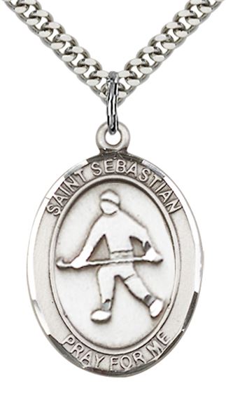 STERLING SILVER ST SEBASTIAN FIELD HOCKEY MEDAL - 1" x 3/4"