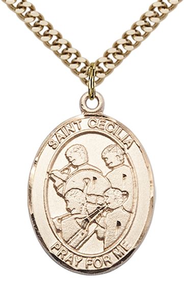 14KT GOLD FILLED ST CECILIA MARCHING BAND MEDAL - 1" x 3/4"