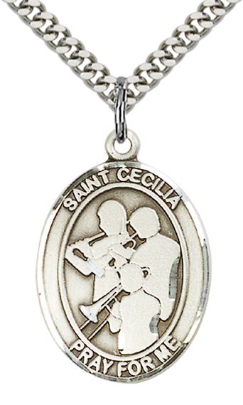 STERLING SILVER ST CECILIA MARCHING BAND MEDAL - 1" x 3/4"