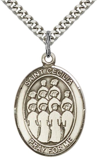 STERLING SILVER ST CECILIA CHOIR MEDAL - 1" x 3/4"