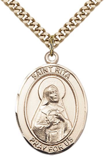 14KT GOLD FILLED ST RITA BASEBALL MEDAL - 1" x 3/4"