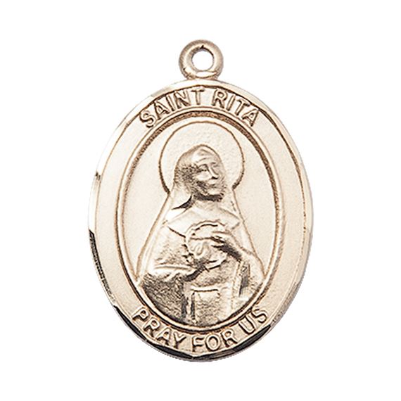14KT GOLD ST RITA BASEBALL MEDAL - 1" x 3/4"
