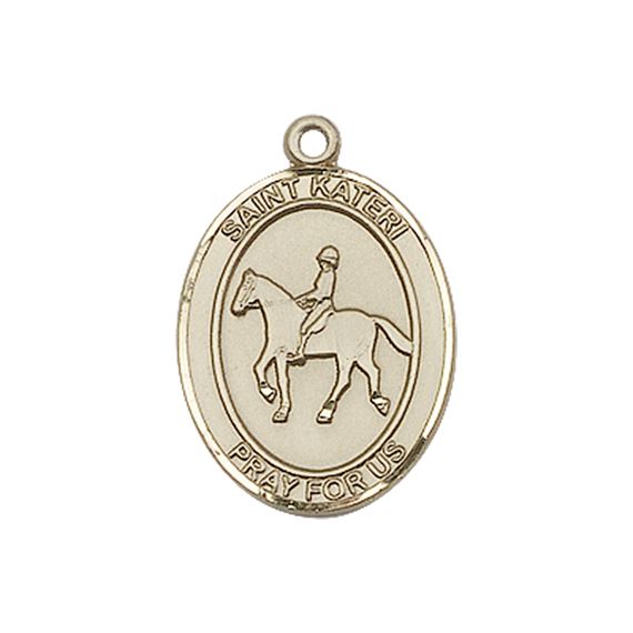 14KT GOLD ST KATERI EQUESTRIAN MEDAL - 1" x 3/4"