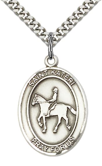 STERLING SILVER ST KATERI EQUESTRIAN MEDAL - 1" x 3/4"