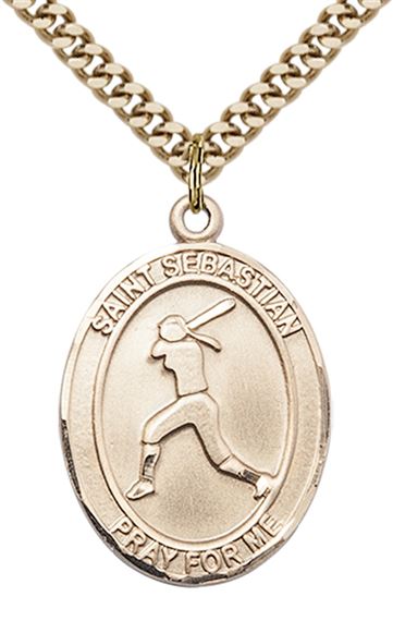 14KT GOLD FILLED ST SEBASTIAN SOFTBALL MEDAL - 1" x 3/4"