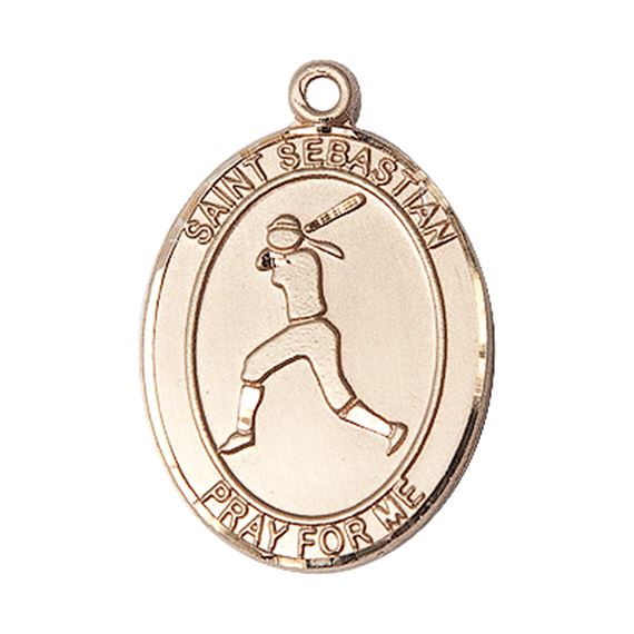 14KT GOLD ST SEBASTIAN SOFTBALL MEDAL - 1" x 3/4"