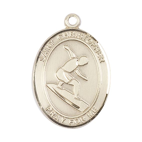 14KT GOLD ST CHRISTOPHER SURFING MEDAL - 1" x 3/4"