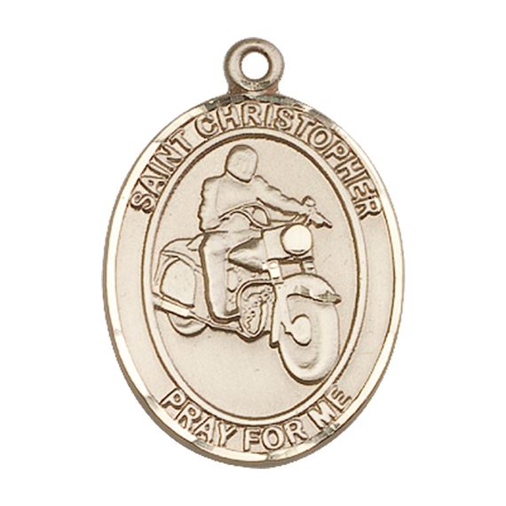 14KT GOLD ST CHRISTOPHER MOTORCYCLE MEDAL - 1" x 3/4"