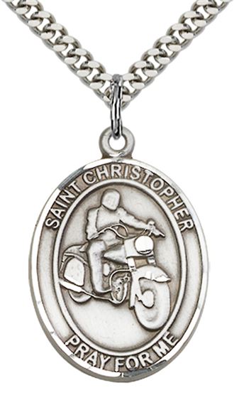 STERLING SILVER ST CHRISTOPHER MOTORCYCLE MEDAL - 1" x 3/4"
