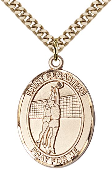 14KT GOLD FILLED ST SEBASTIAN VOLLEYBALL MEDAL - 1" x 3/4"