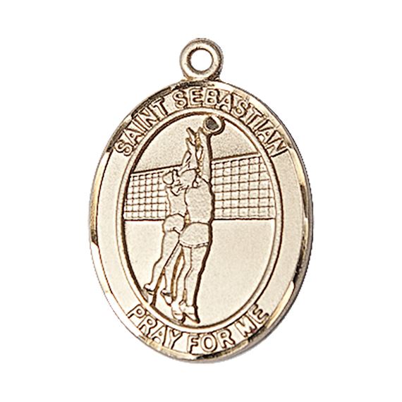 14KT GOLD ST SEBASTIAN VOLLEYBALL MEDAL - 1" x 3/4"