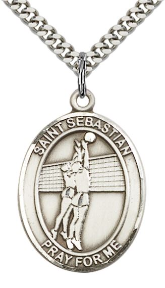 STERLING SILVER ST SEBASTIAN VOLLEYBALL MEDAL - 1" x 3/4"