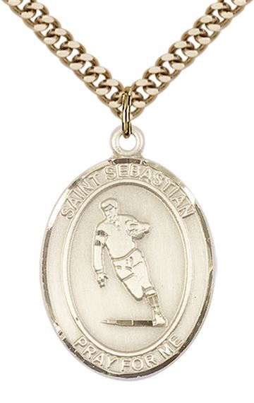 14KT GOLD FILLED ST SEBASTIAN RUGBY MEDAL - 1" x 3/4"