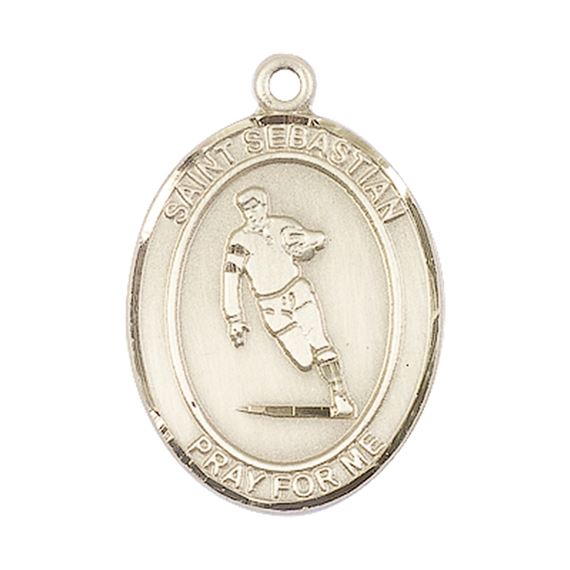 14KT GOLD ST SEBASTIAN RUGBY MEDAL - 1" x 3/4"