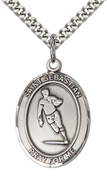 STERLING SILVER ST SEBASTIAN RUGBY MEDAL - 1" x 3/4"