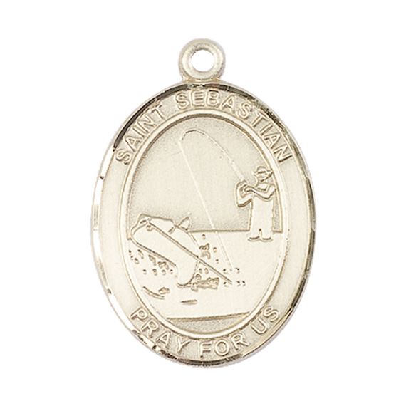 14KT GOLD ST SEBASTIAN FISHING MEDAL - 1" x 3/4"