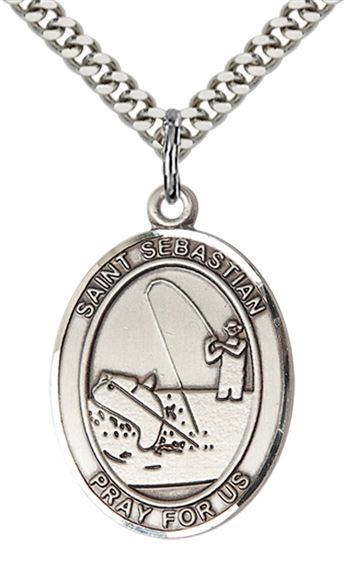 STERLING SILVER ST SEBASTIAN FISHING MEDAL - 1" x 3/4"