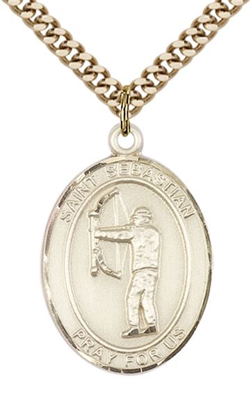 14KT GOLD FILLED ST SEBASTIAN ARCHERY MEDAL - 1" x 3/4"