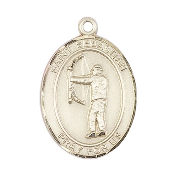 14KT GOLD ST SEBASTIAN ARCHERY MEDAL - 1" x 3/4"
