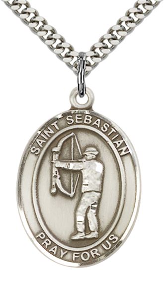 STERLING SILVER ST SEBASTIAN ARCHERY MEDAL - 1" x 3/4"