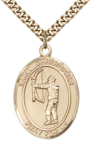 14KT GOLD FILLED ST CHRISTOPHER ARCHERY MEDAL - 1" x 3/4"