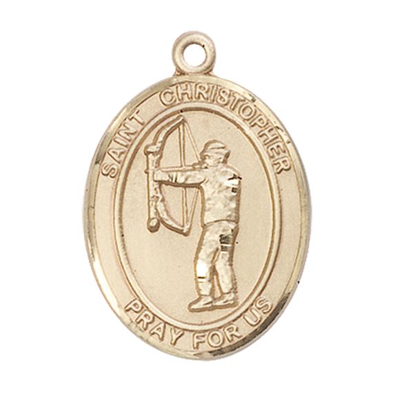 14KT GOLD ST CHRISTOPHER ARCHERY MEDAL - 1" x 3/4"