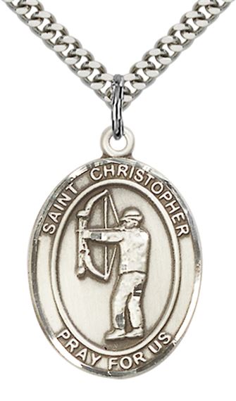 STERLING SILVER ST CHRISTOPHER ARCHERY MEDAL - 1" x 3/4"