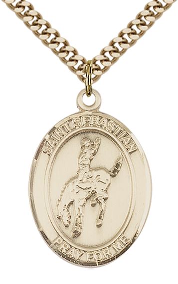 14KT GOLD FILLED ST SEBASTIAN RODEO MEDAL - 1" x 3/4"