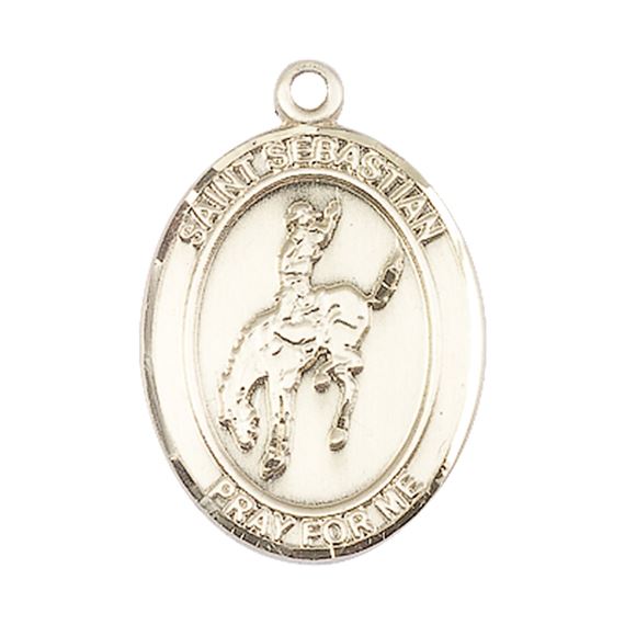 14KT GOLD ST SEBASTIAN RODEO MEDAL - 1" x 3/4"