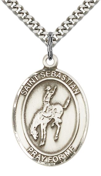 STERLING SILVER ST SEBASTIAN RODEO MEDAL - 1" x 3/4"
