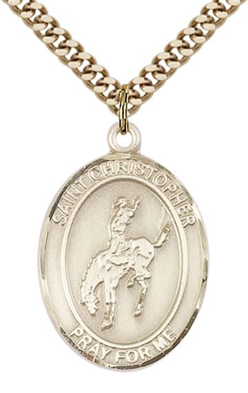 14KT GOLD FILLED ST CHRISTOPHER RODEO MEDAL - 1" x 3/4"
