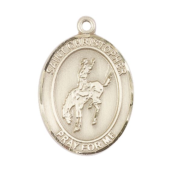 14KT GOLD ST CHRISTOPHER RODEO MEDAL - 1" x 3/4"