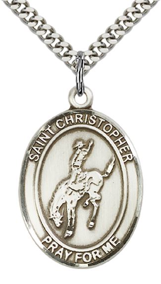 STERLING SILVER ST CHRISTOPHER RODEO MEDAL - 1" x 3/4"