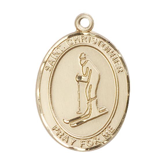 14KT GOLD ST CHRISTOPHER SKIING MEDAL - 1" x 3/4"
