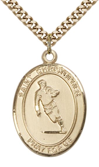 14KT GOLD FILLED ST CHRISTOPHER RUGBY MEDAL - 1" x 3/4"