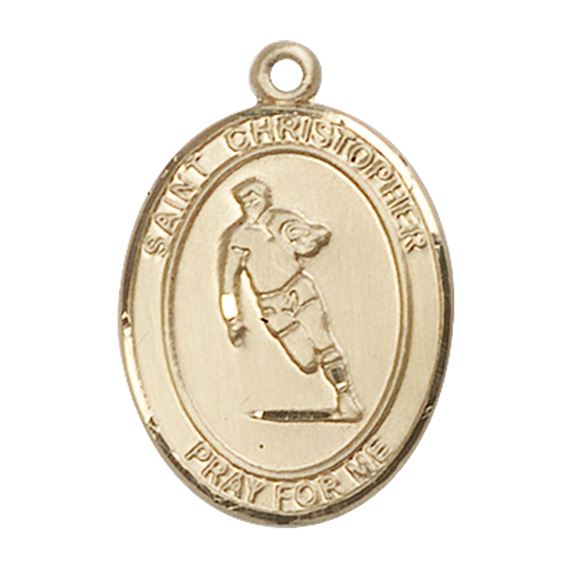 14KT GOLD ST CHRISTOPHER RUGBY MEDAL - 1" x 3/4"