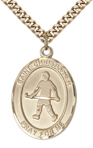 14KT GOLD FILLED ST CHRISTOPHER FIELD HOCKEY MEDAL - 1" x 3/4"
