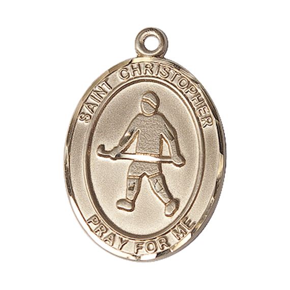 14KT GOLD ST CHRISTOPHER FIELD HOCKEY MEDAL - 1" x 3/4"