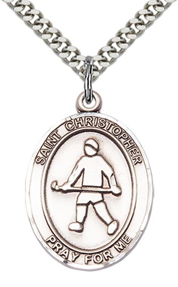 STERLING SILVER ST CHRISTOPHER FIELD HOCKEY MEDAL - 1" x 3/4"