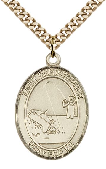 14KT GOLD FILLED ST CHRISTOPHER FISHING MEDAL - 1" x 3/4"