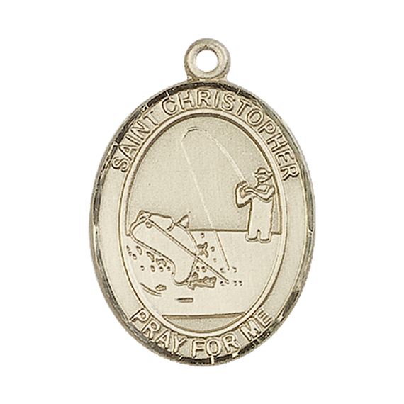 14KT GOLD ST CHRISTOPHER FISHING MEDAL - 1" x 3/4"