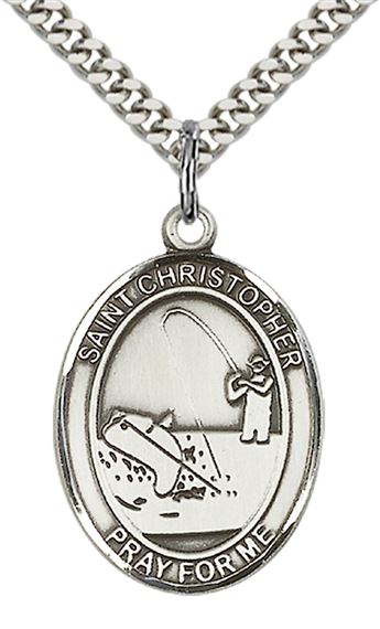STERLING SILVER ST CHRISTOPHER FISHING MEDAL - 1" x 3/4"