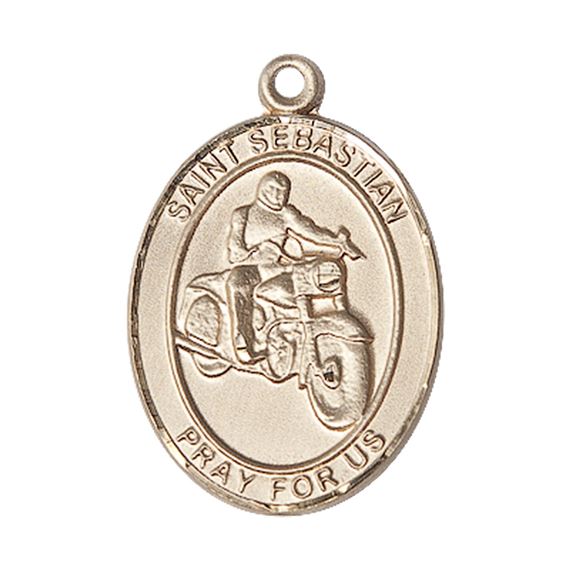 14KT GOLD ST SEBASTIAN MOTORCYCLE MEDAL - 1" x 3/4"