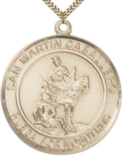 GOLD FILLED SAN MARTIN CABALLERO PENDANT ON A CHAIN - 1" x 7/8"