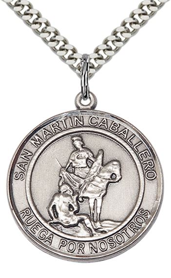 STERLING SILVER SAN MARTIN CABALLERO PENDANT WITH CHAIN - 1" x 7/8"
