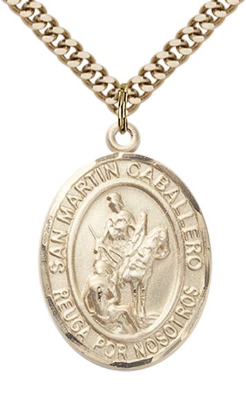 GOLD FILLED SAN MARTIN CABALLERO PENDANT ON A CHAIN - 1" x 3/4"